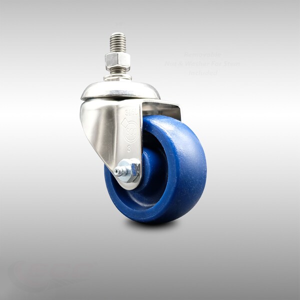 3 Inch 316SS Solid Polyurethane Wheel Swivel 3/8 Inch Threaded Stem Caster SCC